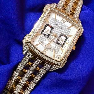 Bulova 98C109 Crystal Accented Multi Dial Gold Tone Men's Tank Watch Multi Dial